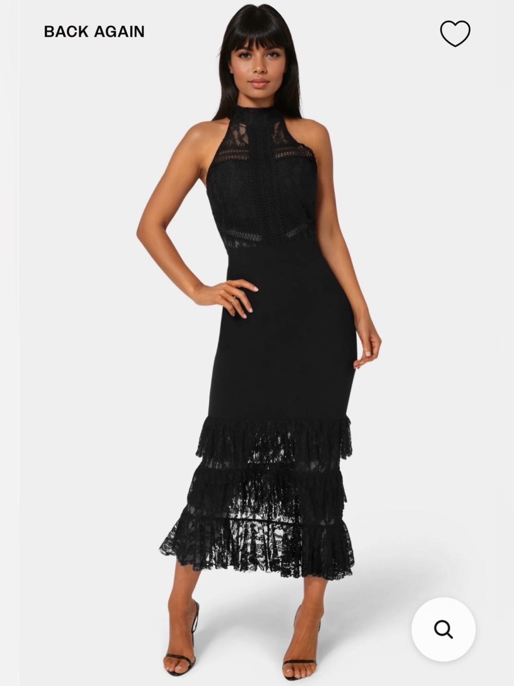 Express X bebe Halter Tiered Lace Midi Dress